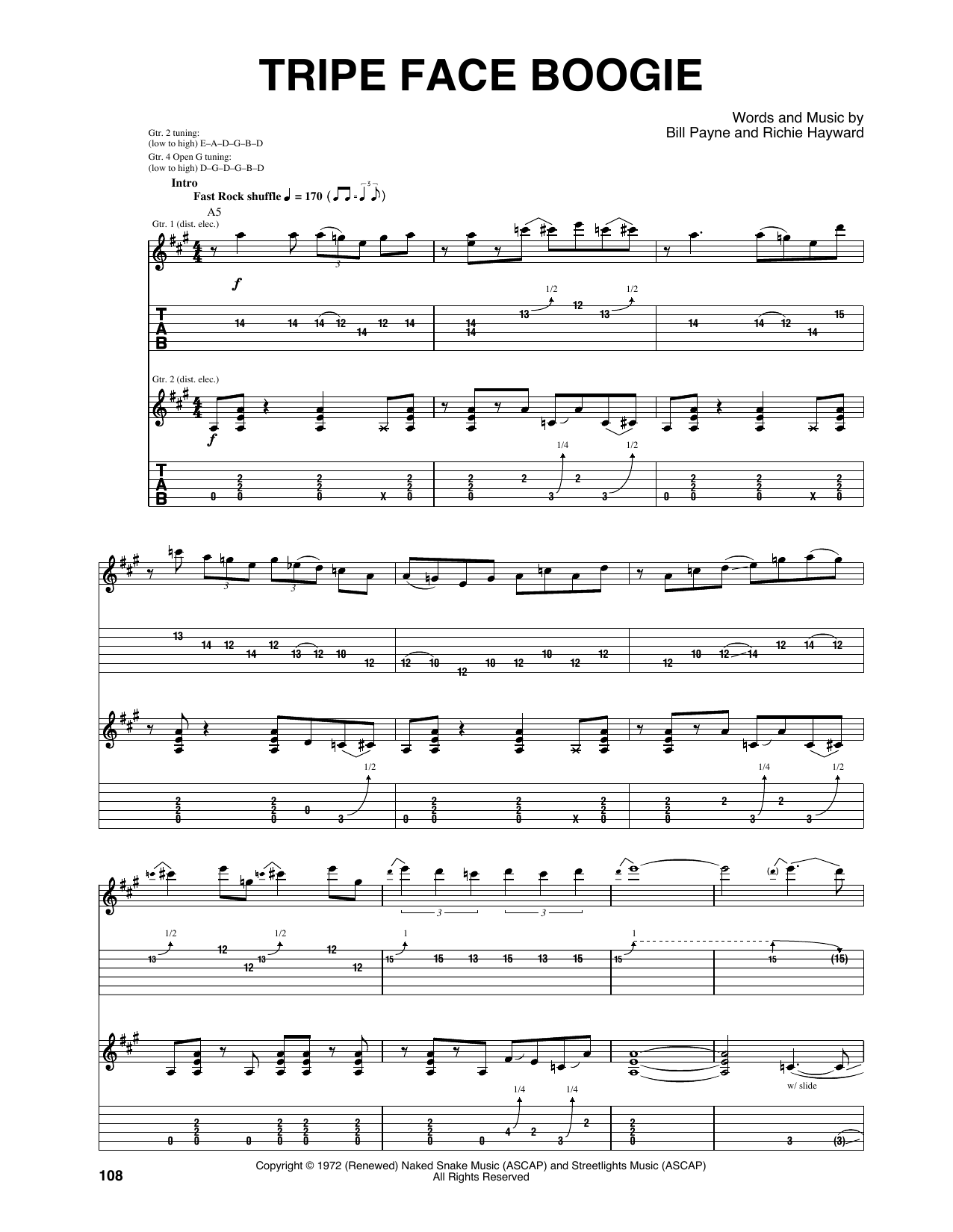 Little Feat Tripe Face Boogie sheet music notes and chords arranged for Guitar Tab