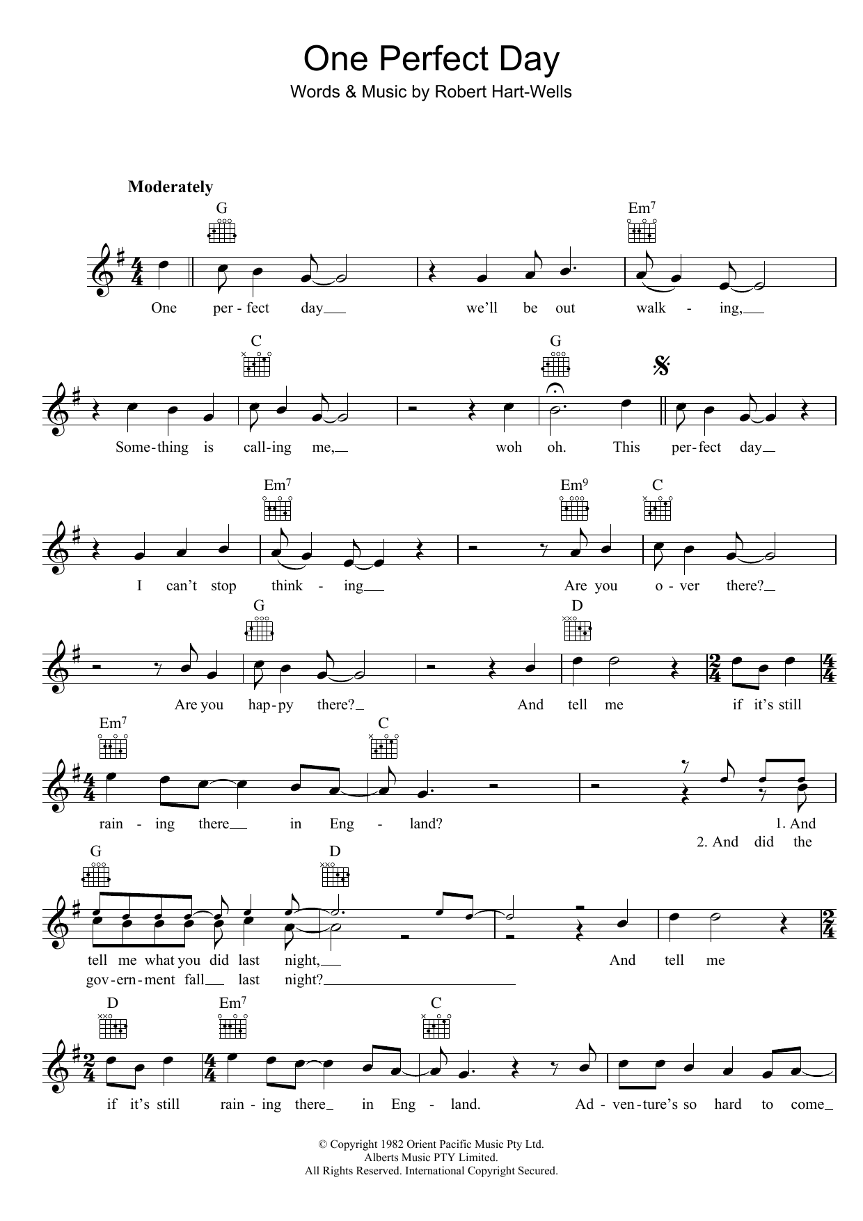 Little Heroes One Perfect Day sheet music notes and chords arranged for Lead Sheet / Fake Book
