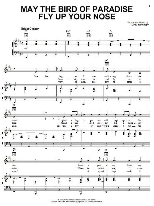Little Jimmy Dickens May The Bird Of Paradise Fly Up Your Nose sheet music notes and chords arranged for Piano, Vocal & Guitar Chords (Right-Hand Melody)