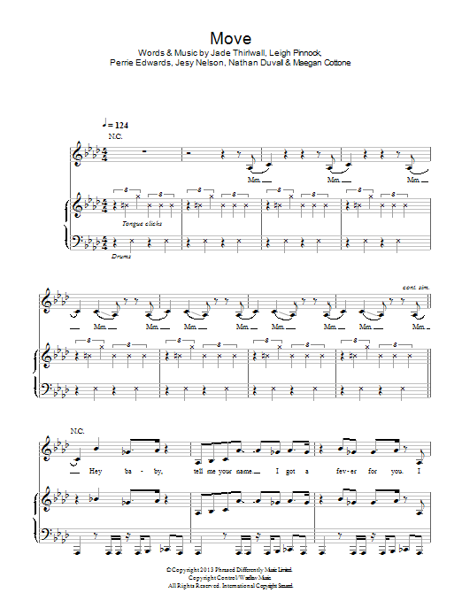 Little Mix Move sheet music notes and chords arranged for Piano, Vocal & Guitar Chords