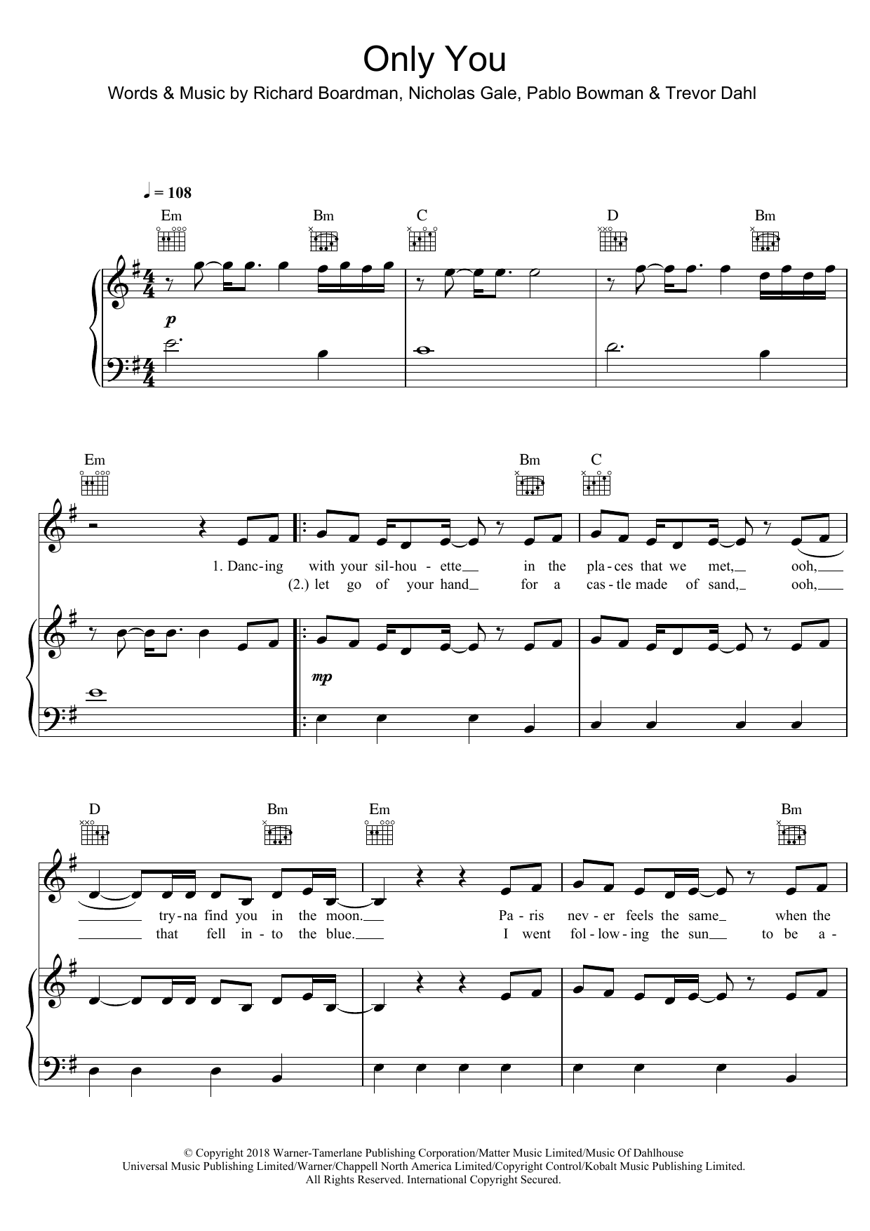 Little Mix Only You sheet music notes and chords arranged for Piano, Vocal & Guitar Chords