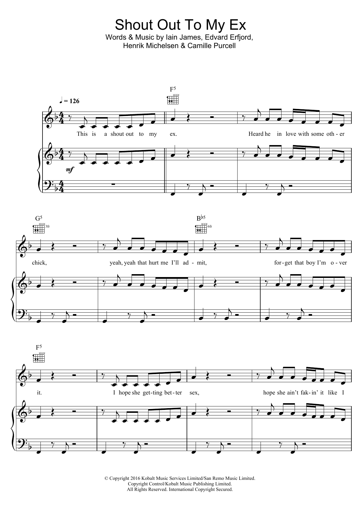 Little Mix Shout Out To My Ex sheet music notes and chords arranged for Piano, Vocal & Guitar Chords