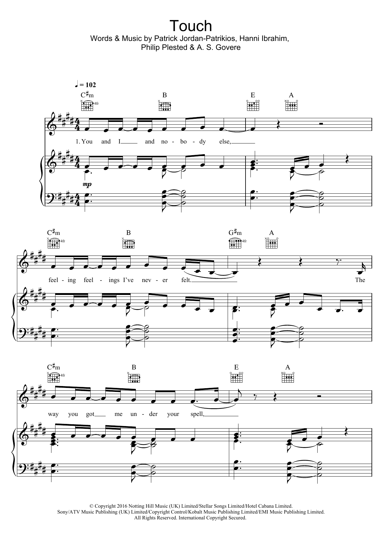 Little Mix Touch sheet music notes and chords arranged for Piano, Vocal & Guitar Chords