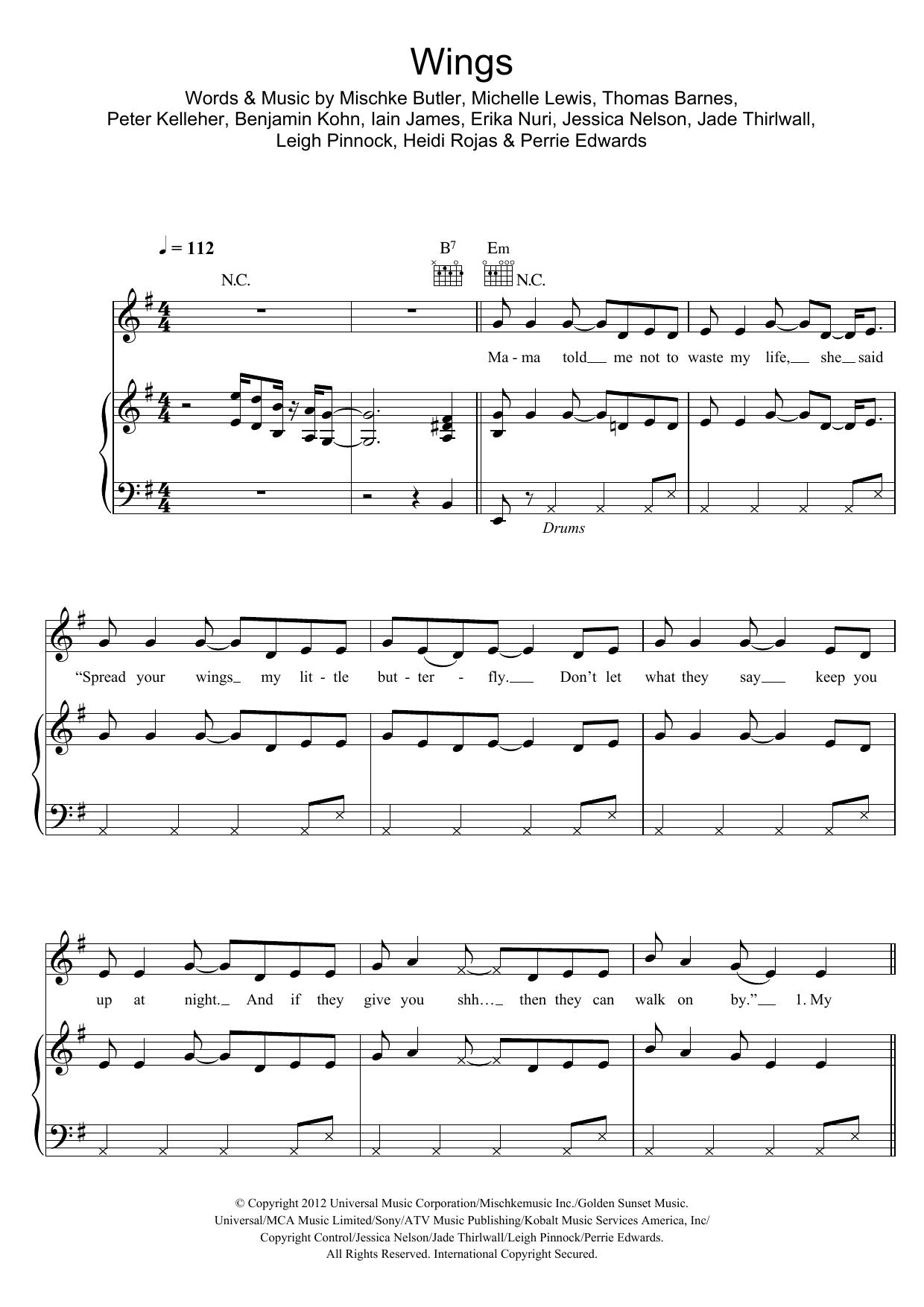 Little Mix Wings sheet music notes and chords arranged for Piano Chords/Lyrics