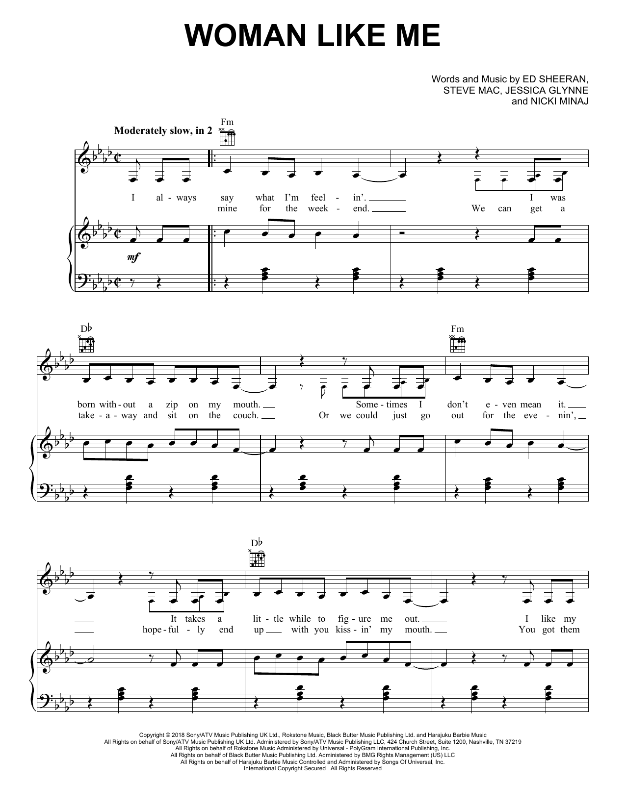 Little Mix Woman Like Me (feat. Nicki Minaj) sheet music notes and chords arranged for Piano, Vocal & Guitar Chords (Right-Hand Melody)