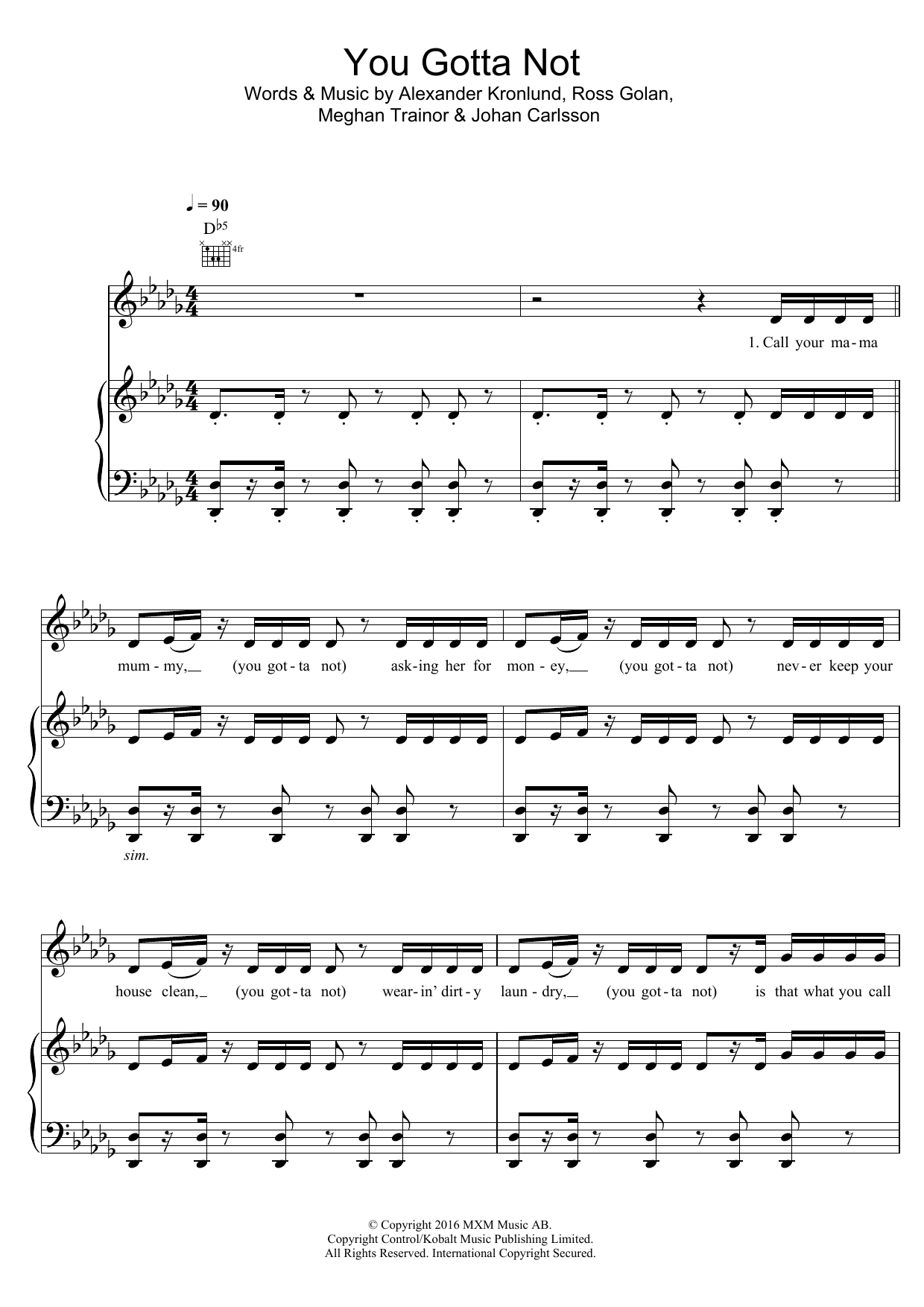 Little Mix You Gotta Not sheet music notes and chords arranged for Piano, Vocal & Guitar Chords