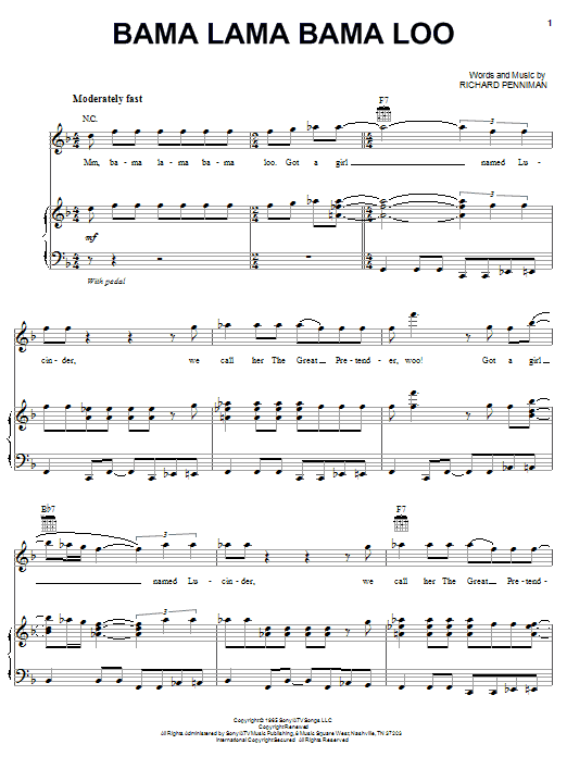 Little Richard Bama Lama Bama Loo sheet music notes and chords arranged for Piano, Vocal & Guitar Chords (Right-Hand Melody)
