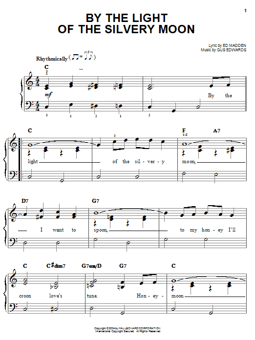 Little Richard By The Light Of The Silvery Moon sheet music notes and chords arranged for Easy Piano