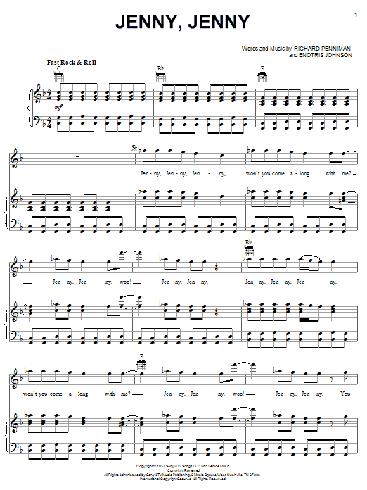 Little Richard Jenny, Jenny sheet music notes and chords arranged for Piano, Vocal & Guitar Chords (Right-Hand Melody)