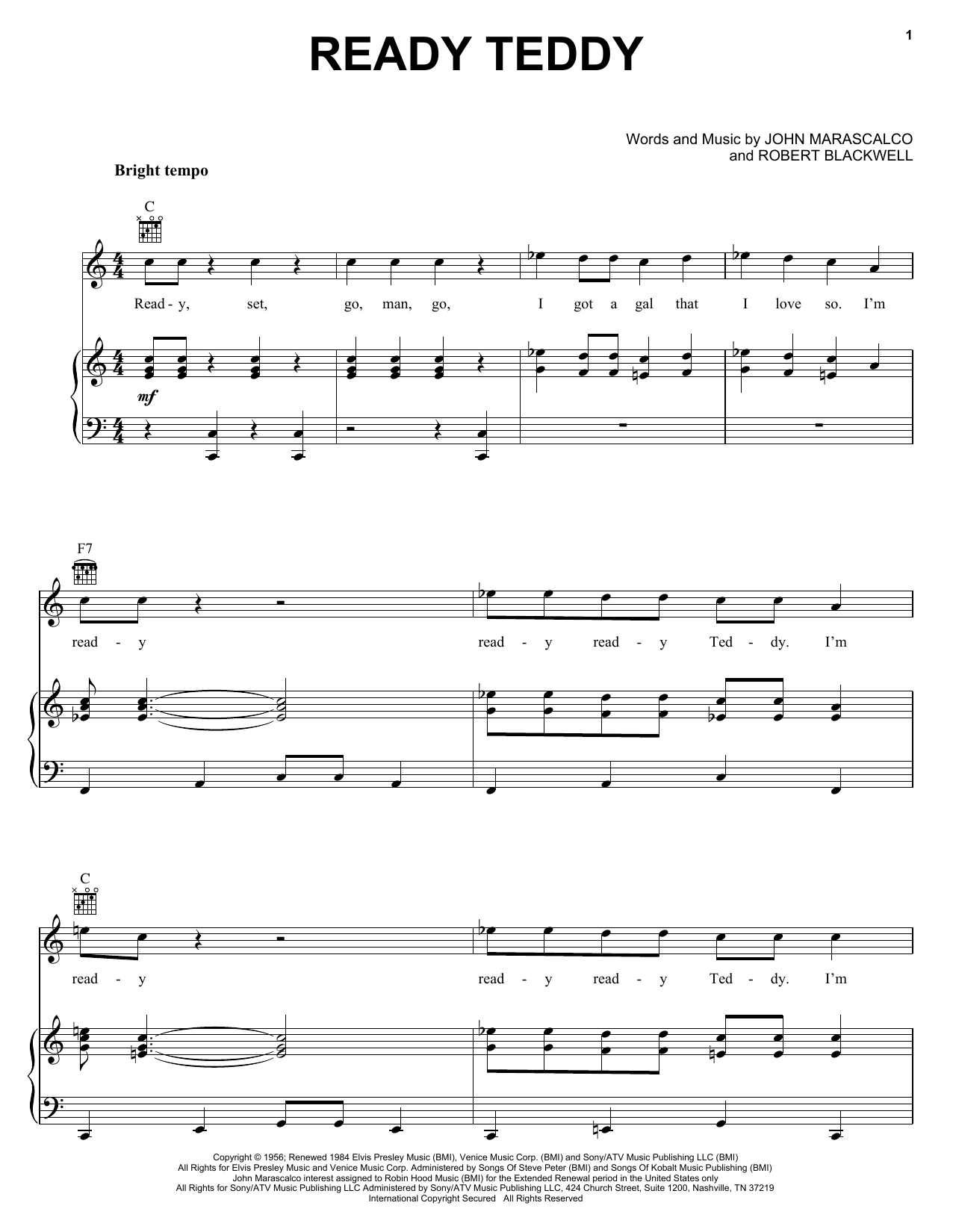 Little Richard Ready Teddy sheet music notes and chords arranged for Guitar Tab