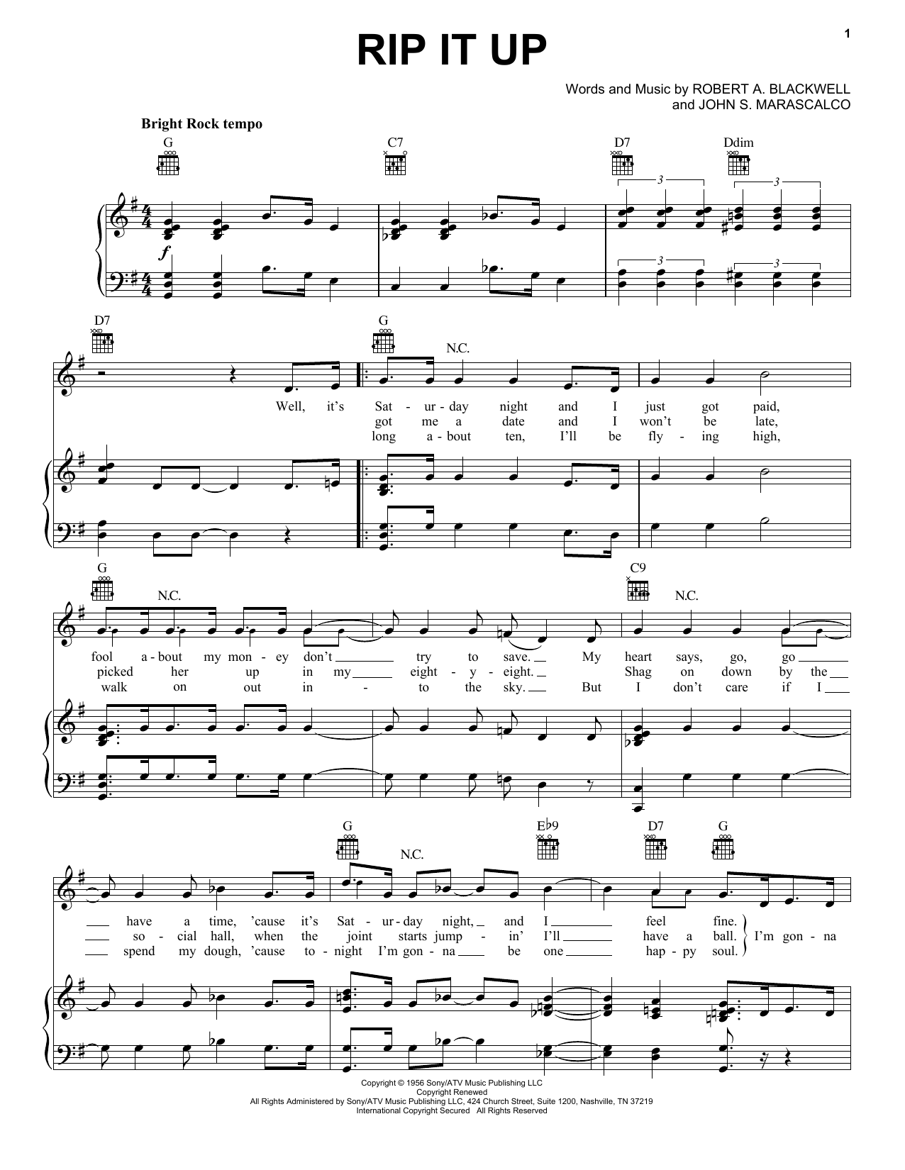 Little Richard Rip It Up sheet music notes and chords arranged for Real Book – Melody & Chords