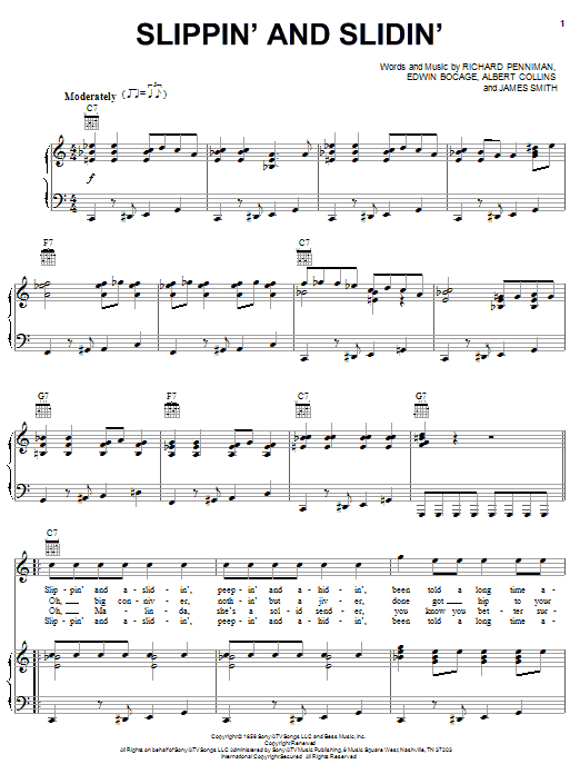 Little Richard Slippin' And Slidin' sheet music notes and chords arranged for Piano, Vocal & Guitar Chords (Right-Hand Melody)