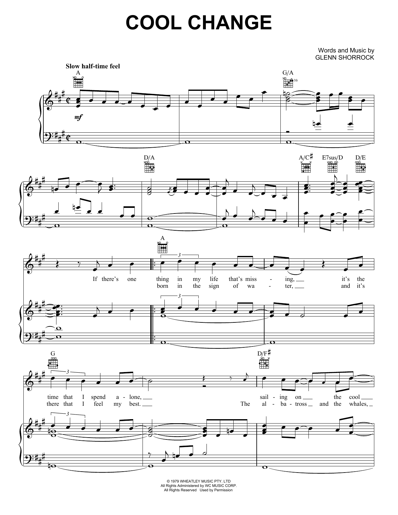 Little River Band Cool Change sheet music notes and chords arranged for Piano, Vocal & Guitar Chords (Right-Hand Melody)