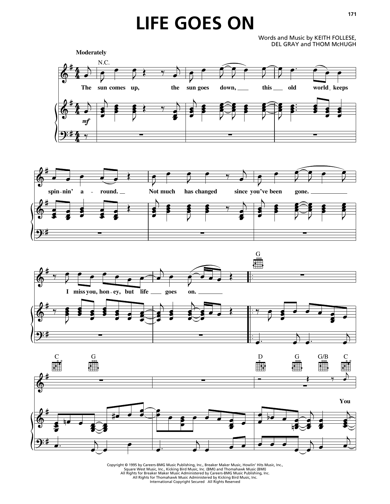 Little Texas Life Goes On sheet music notes and chords arranged for Piano, Vocal & Guitar Chords (Right-Hand Melody)