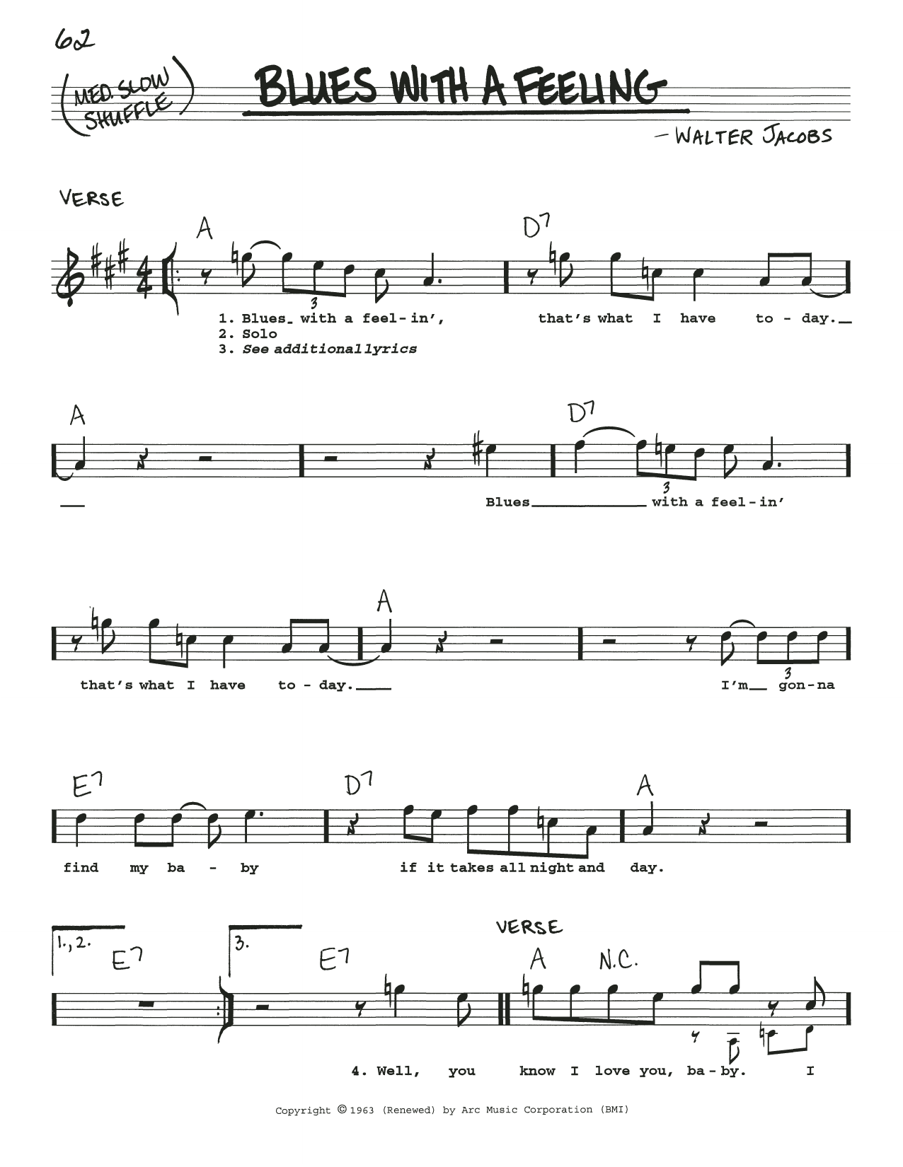 Little Walter Blues With A Feeling sheet music notes and chords arranged for Real Book – Melody, Lyrics & Chords