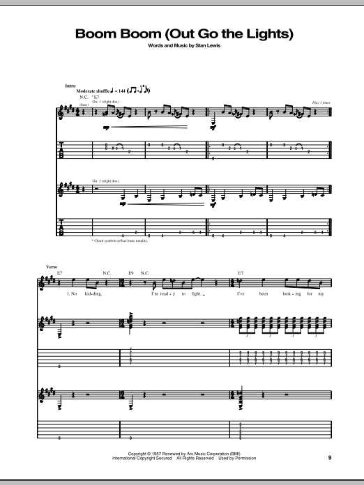 Little Walter Boom Boom (Out Go The Lights) sheet music notes and chords arranged for Guitar Tab