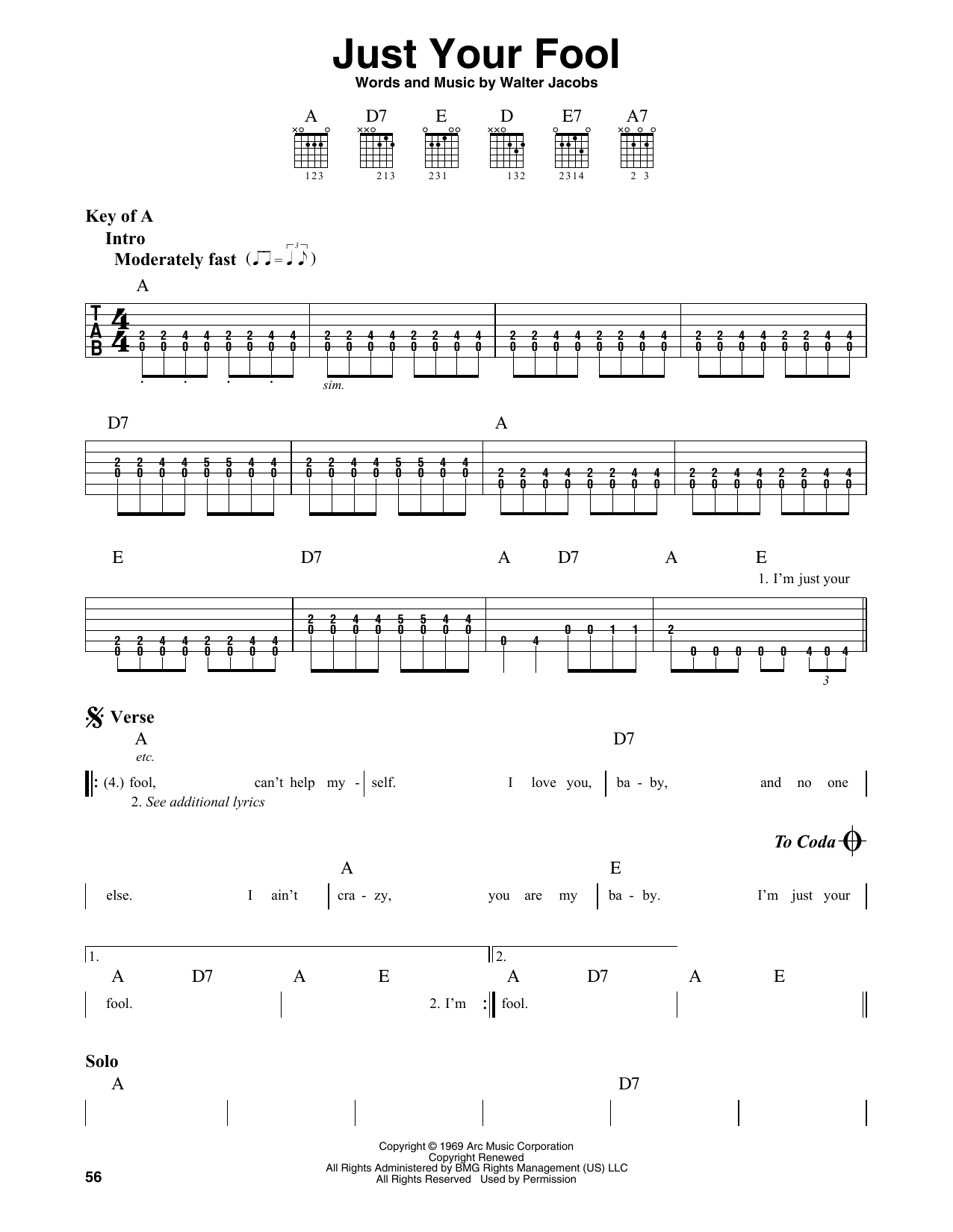 Little Walter Just Your Fool sheet music notes and chords arranged for Guitar Tab (Single Guitar)