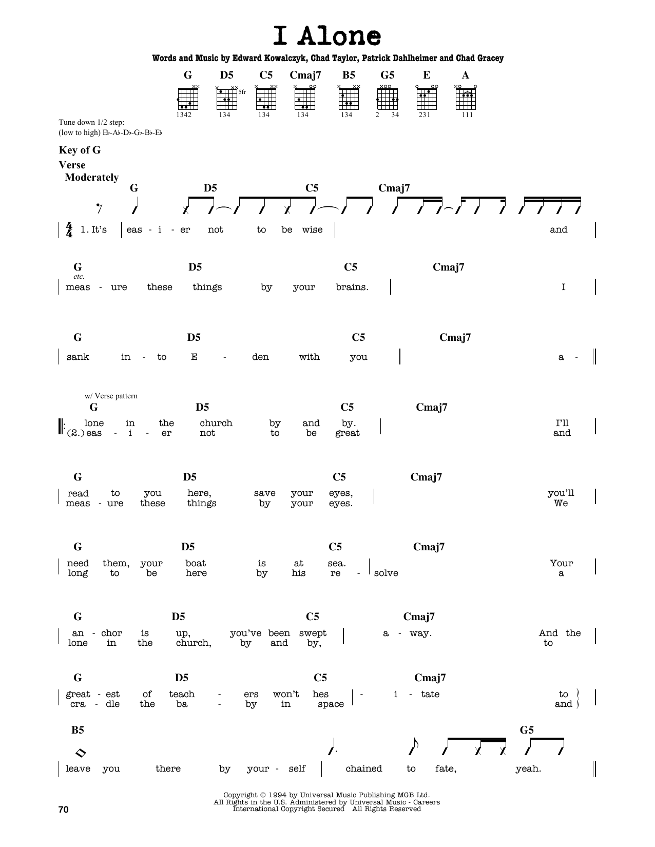 Live I Alone sheet music notes and chords arranged for Guitar Lead Sheet
