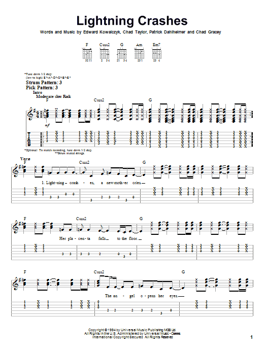 Live Lightning Crashes sheet music notes and chords arranged for Guitar Lead Sheet