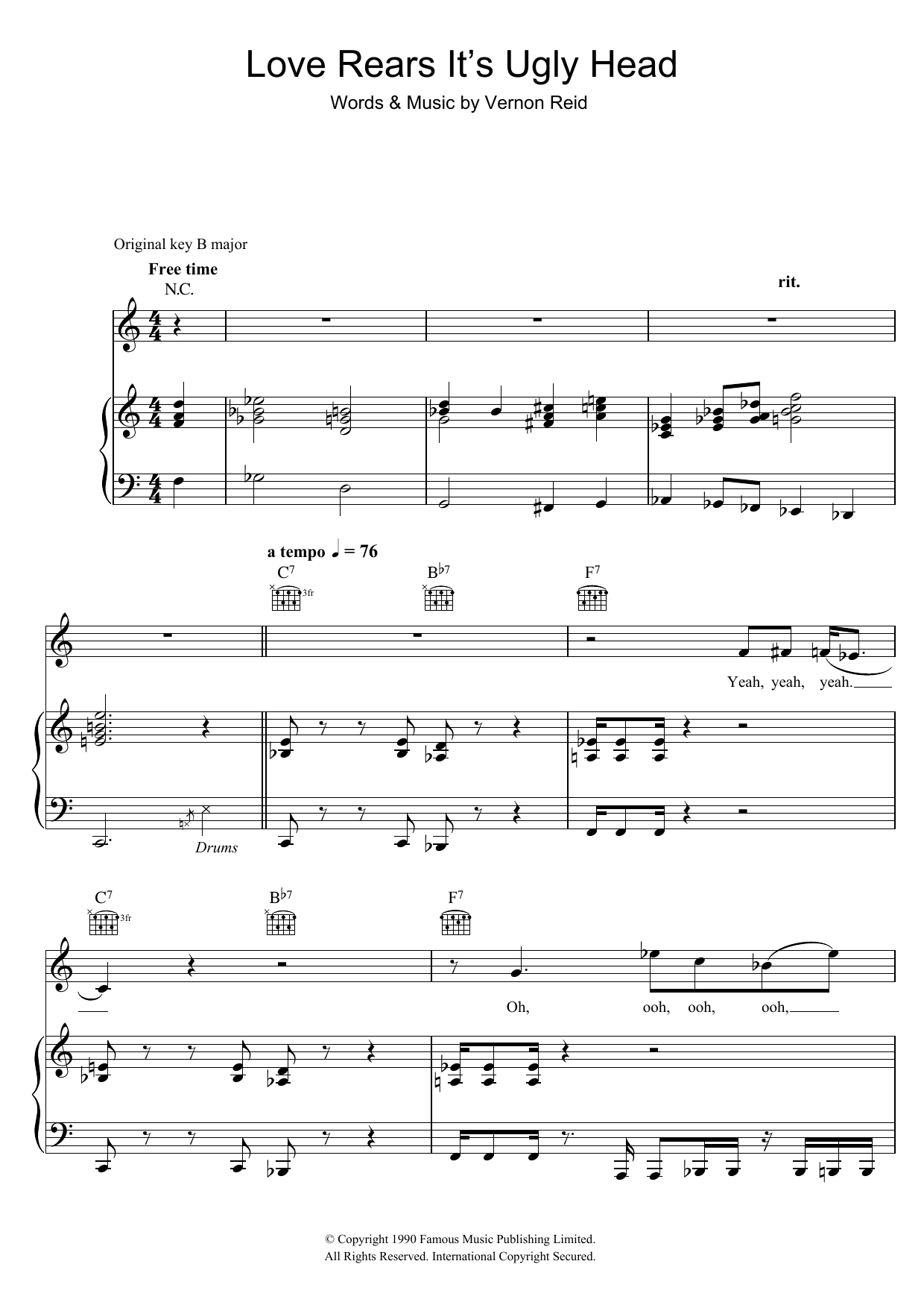 Living Colour Love Rears It' s Ugly Head sheet music notes and chords arranged for Piano, Vocal & Guitar Chords