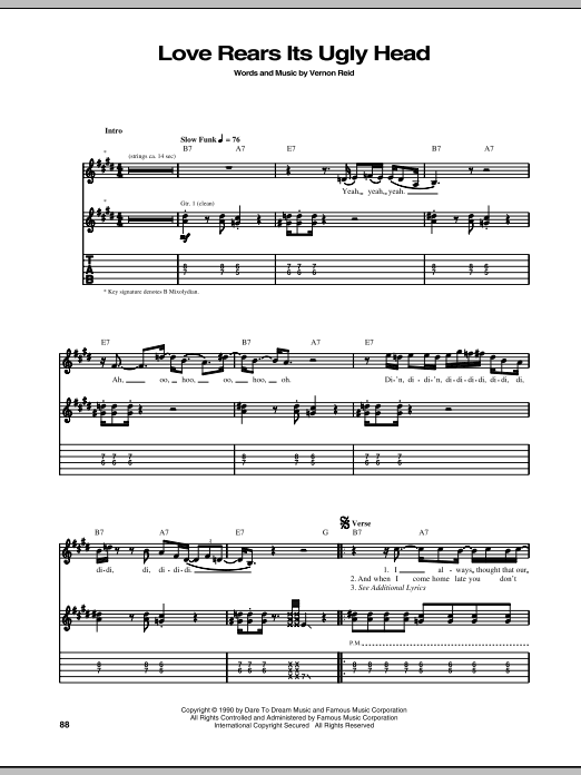 Living Colour Love Rears Its Ugly Head sheet music notes and chords arranged for Guitar Tab