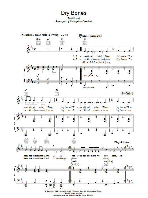 Livingston Gearhart Dry Bones sheet music notes and chords arranged for Piano, Vocal & Guitar Chords