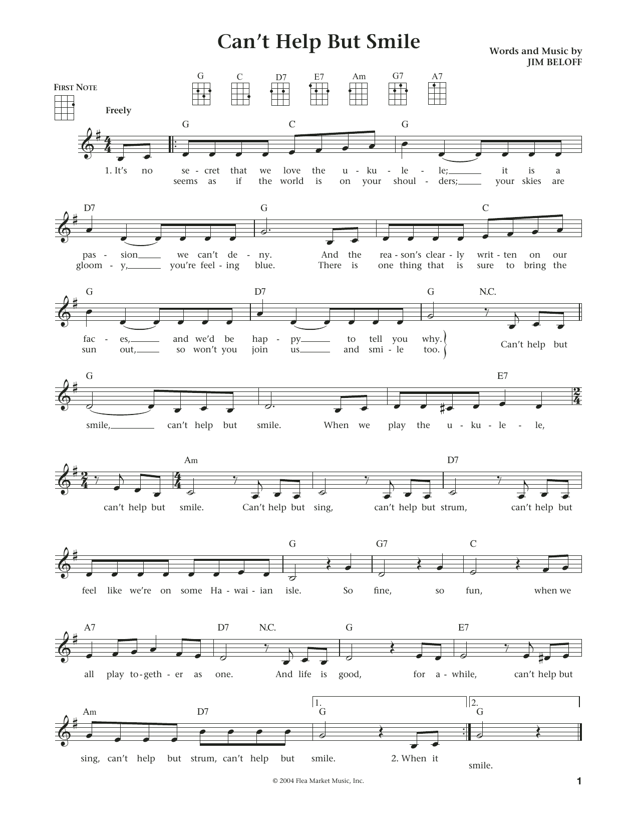 Liz and Jim Beloff Can't Help But Smile (from The Daily Ukulele) sheet music notes and chords arranged for Ukulele