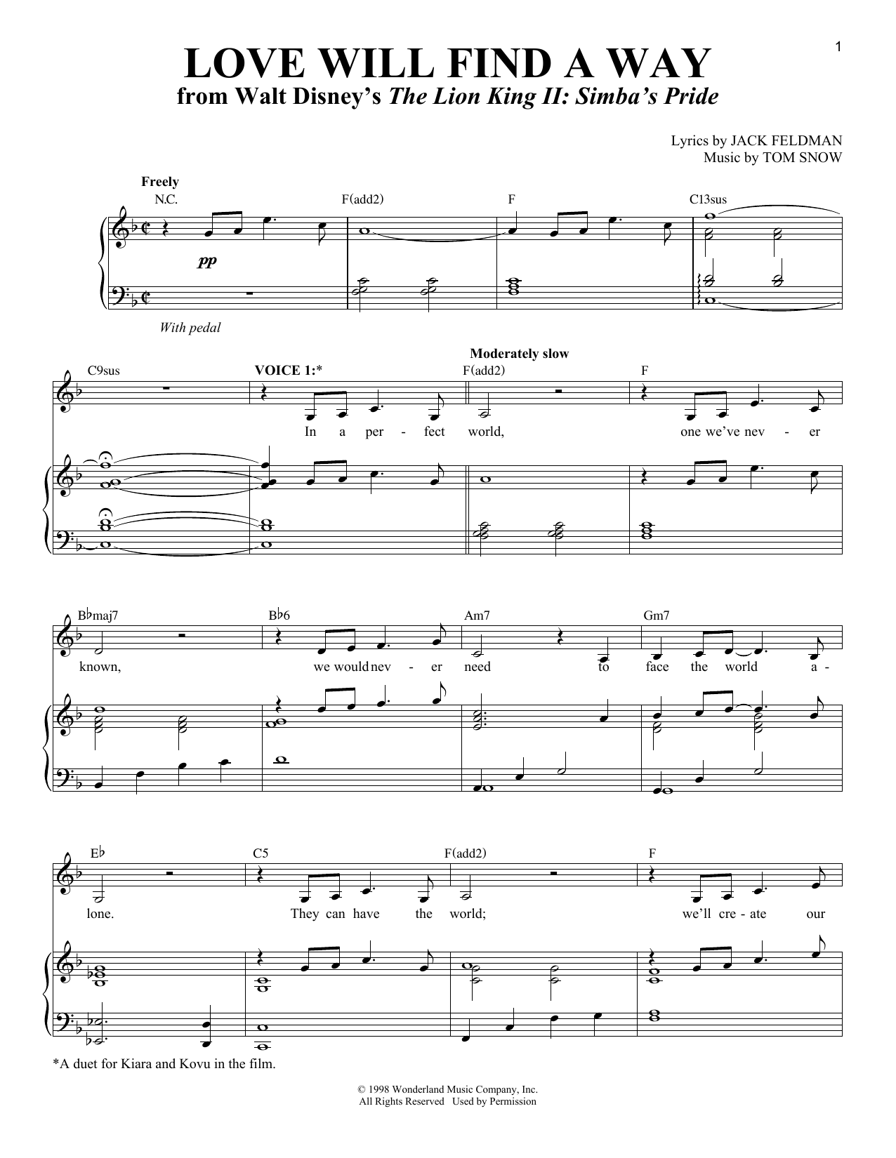 Liz Callaway & Gene Miller Love Will Find A Way (from The Lion King II: Simba's Pride) sheet music notes and chords arranged for Vocal Duet
