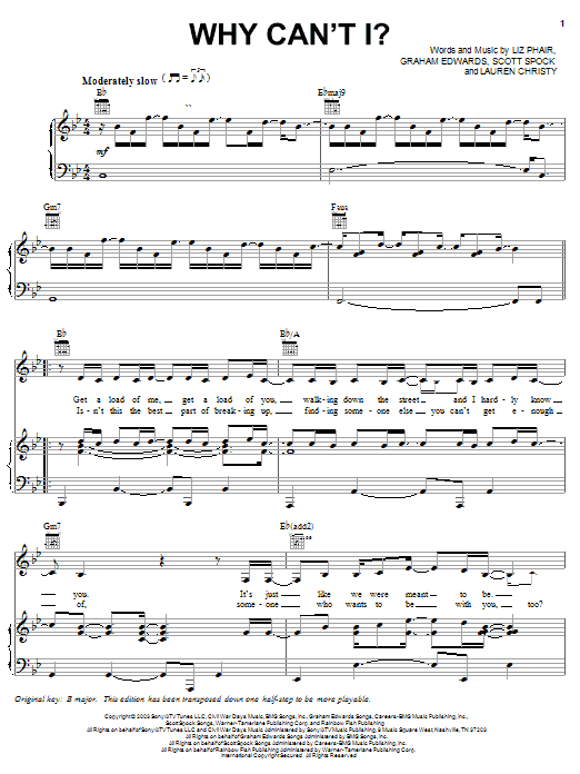 Liz Phair Why Can't I? sheet music notes and chords arranged for Piano, Vocal & Guitar Chords (Right-Hand Melody)