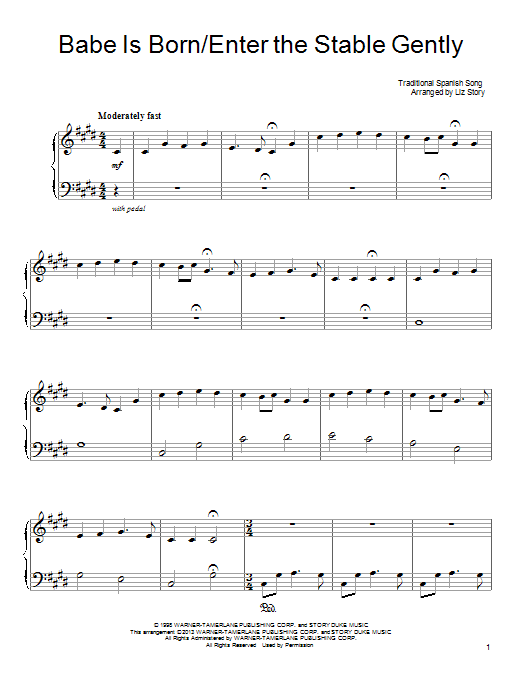 Liz Story Babe Is Born/Enter The Stable Gently sheet music notes and chords arranged for Piano Solo