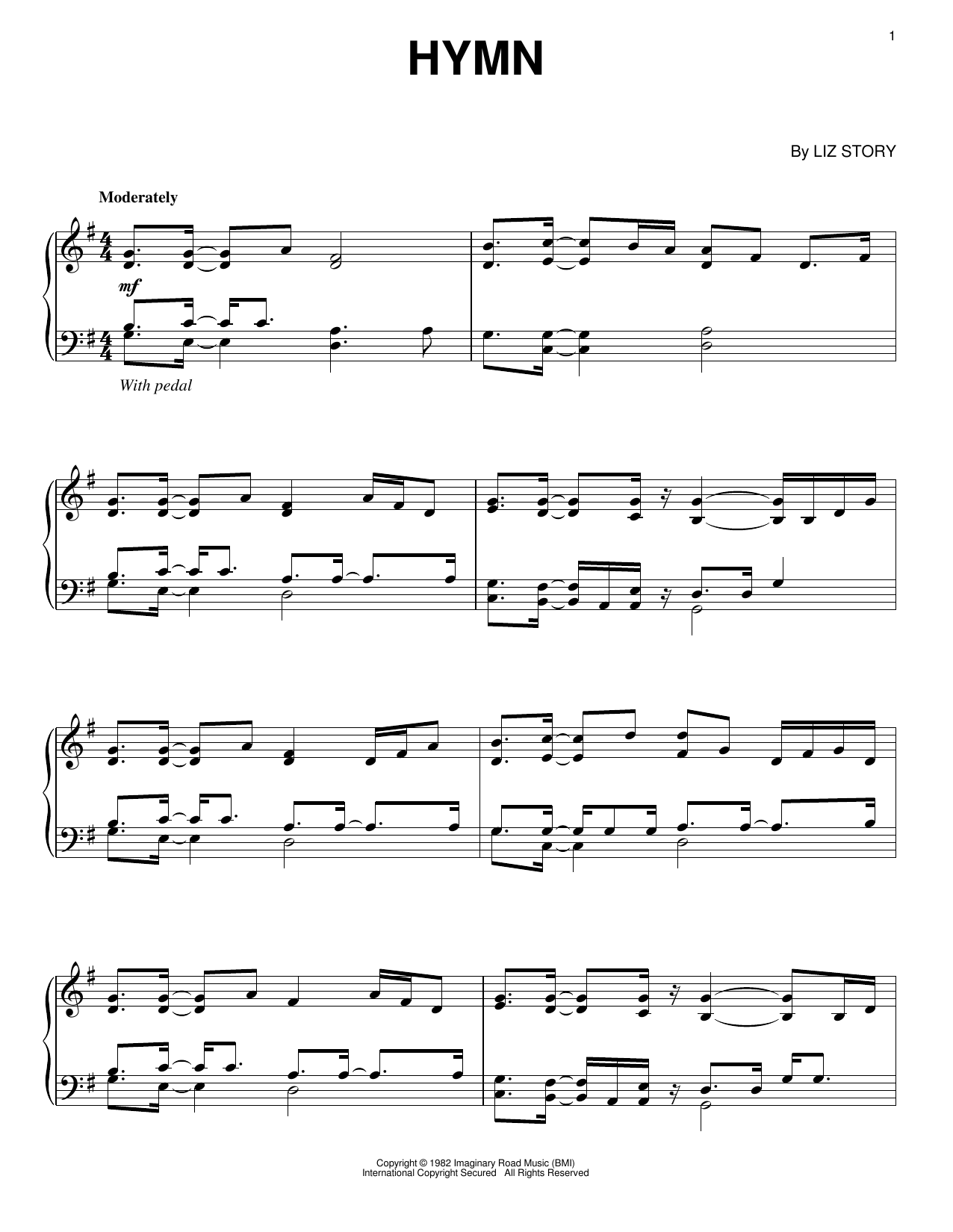 Liz Story Hymn sheet music notes and chords arranged for Big Note Piano