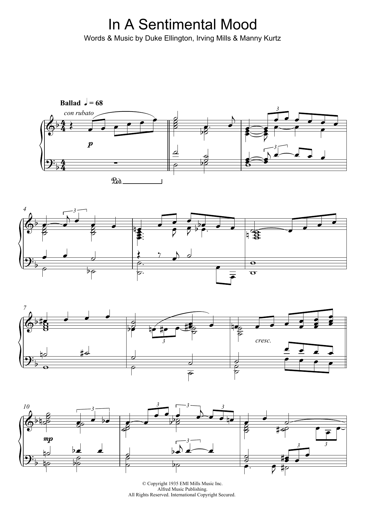 Liz Story In A Sentimental Mood sheet music notes and chords arranged for Piano Solo