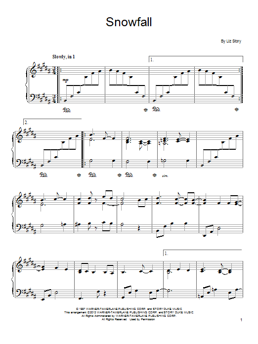 Liz Story Snowfall sheet music notes and chords arranged for Piano Solo