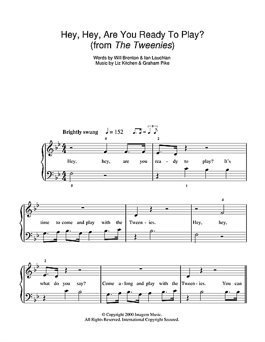 Liz Kitchen Hey, Hey, Are You Ready To Play? (theme from The Tweenies) sheet music notes and chords arranged for 5-Finger Piano