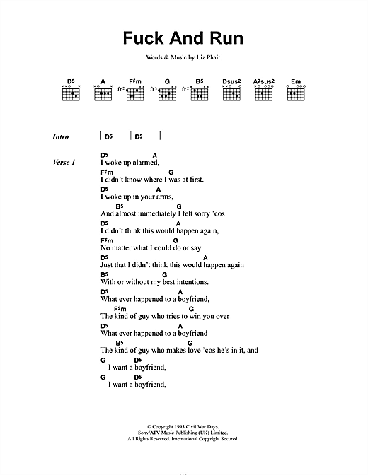Liz Phair Fuck And Run sheet music notes and chords arranged for Guitar Chords/Lyrics