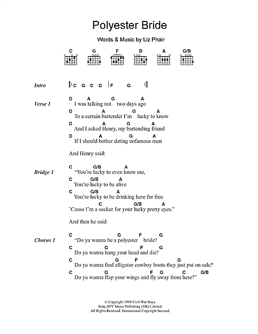 Liz Phair Polyester Bride sheet music notes and chords arranged for Guitar Chords/Lyrics