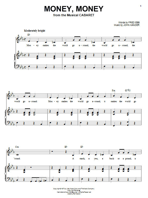 Liza Minnelli Money, Money sheet music notes and chords arranged for Piano & Vocal