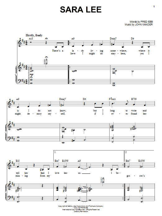 Liza Minnelli Sara Lee sheet music notes and chords arranged for Piano & Vocal