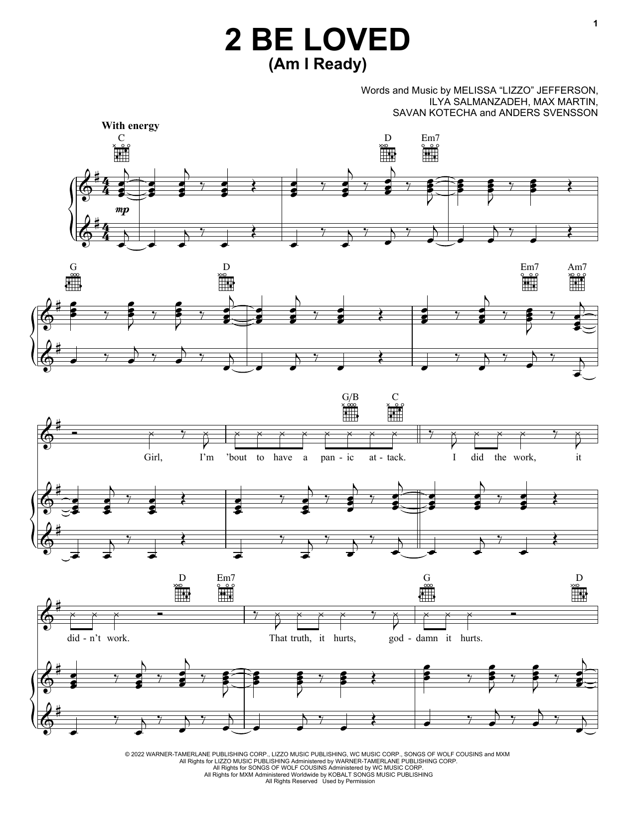 Lizzo 2 Be Loved (Am I Ready) sheet music notes and chords arranged for Piano, Vocal & Guitar Chords (Right-Hand Melody)