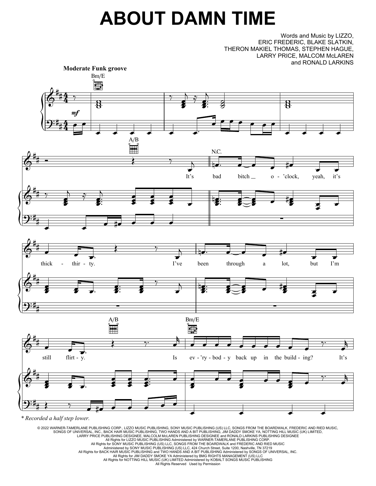 Lizzo About Damn Time sheet music notes and chords. Download Printable PDF.