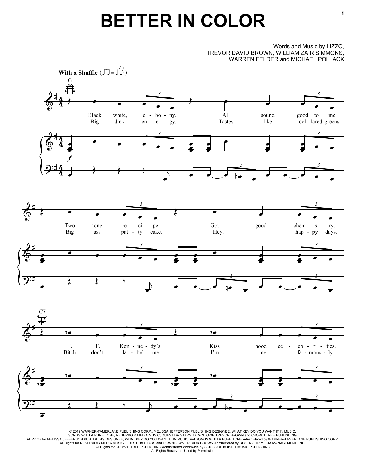 Lizzo Better In Color sheet music notes and chords arranged for Piano, Vocal & Guitar Chords (Right-Hand Melody)