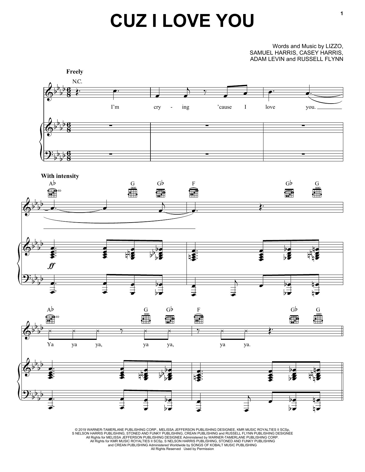 Lizzo Cuz I Love You sheet music notes and chords arranged for Piano, Vocal & Guitar Chords (Right-Hand Melody)