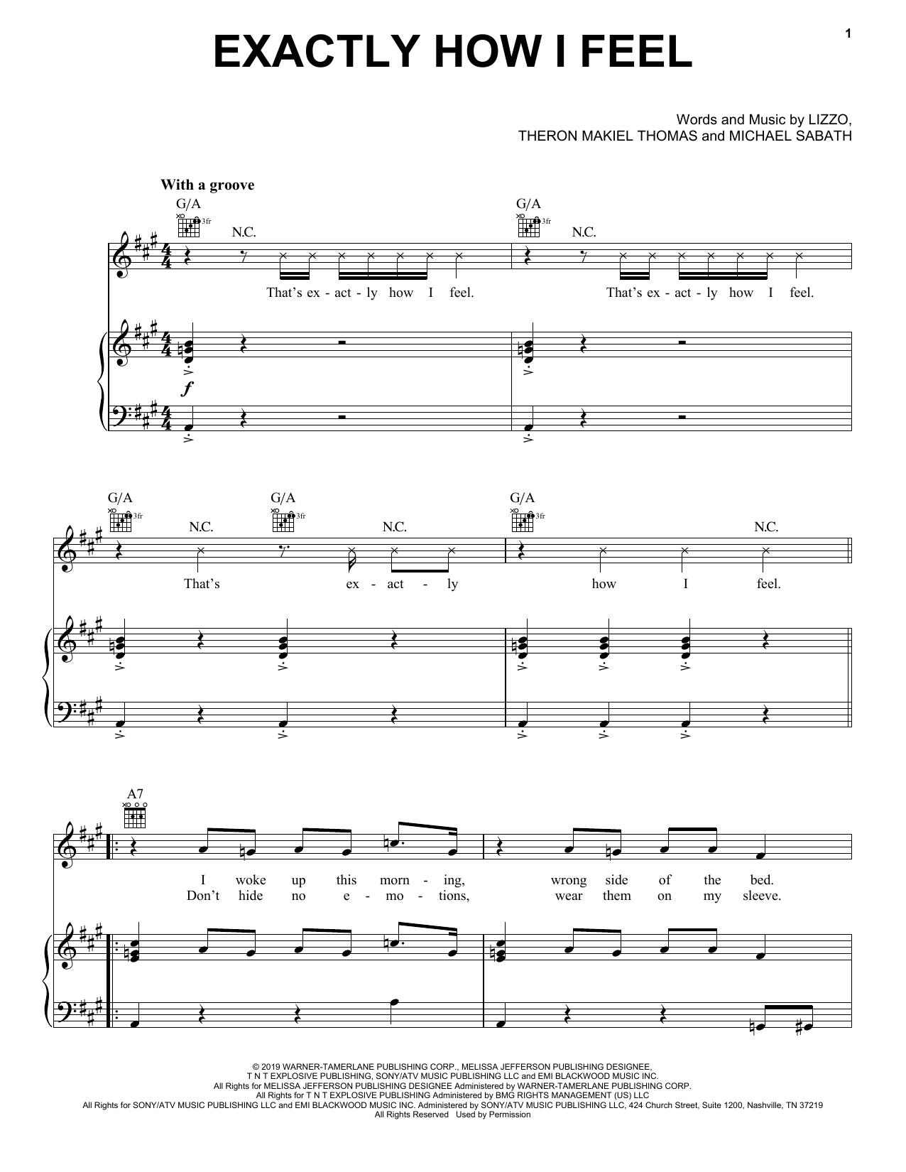 Lizzo Exactly How I Feel (feat. Gucci Mane) sheet music notes and chords arranged for Piano, Vocal & Guitar Chords (Right-Hand Melody)