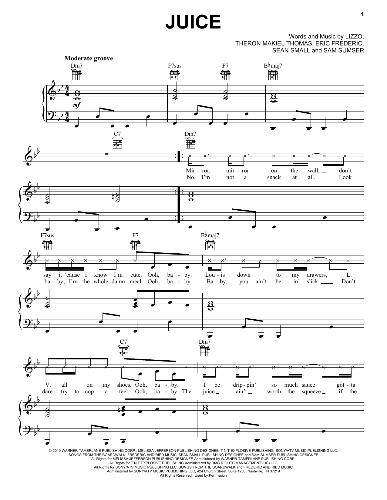 Lizzo Juice sheet music notes and chords arranged for Easy Bass Tab