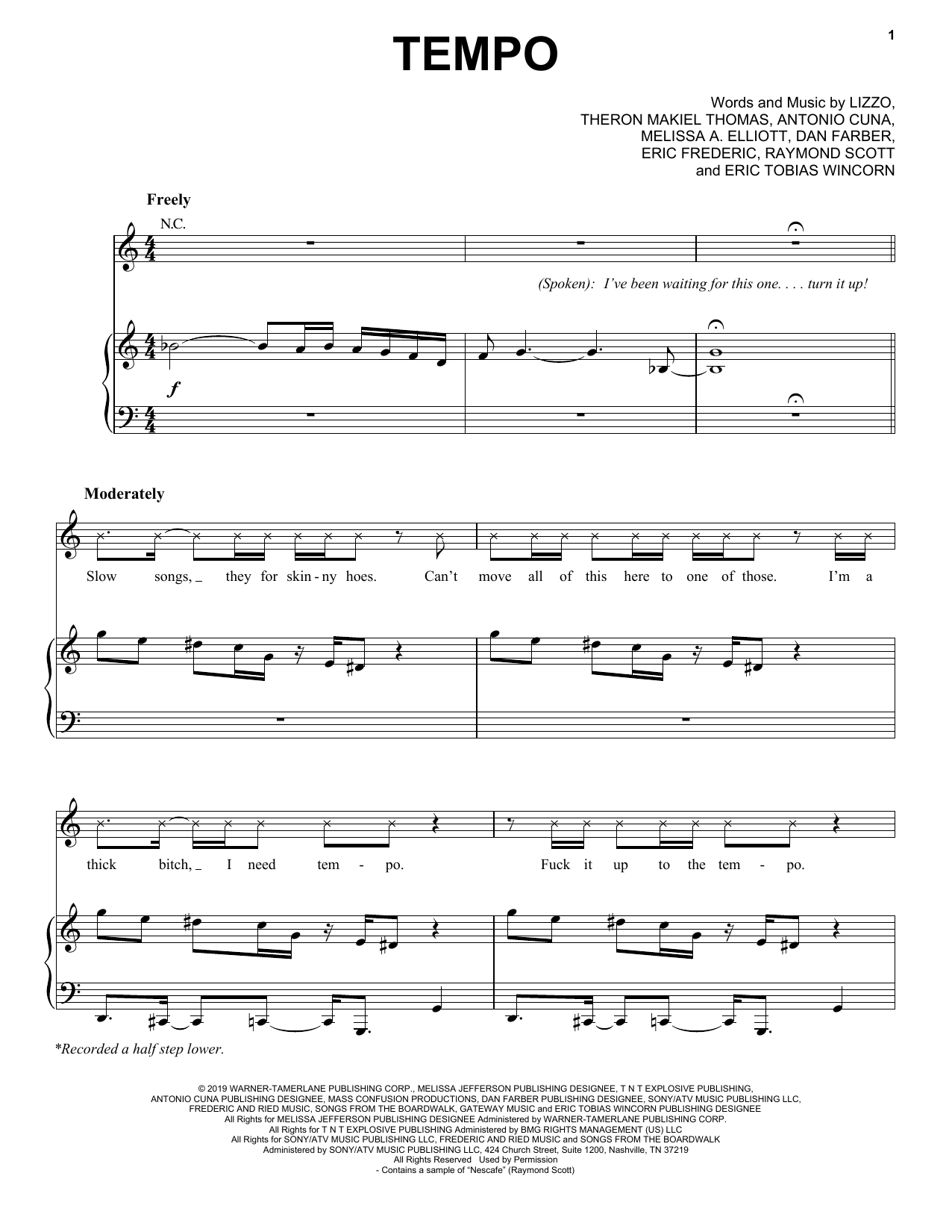 Lizzo Tempo (feat. Missy Elliott) sheet music notes and chords arranged for Piano, Vocal & Guitar Chords (Right-Hand Melody)