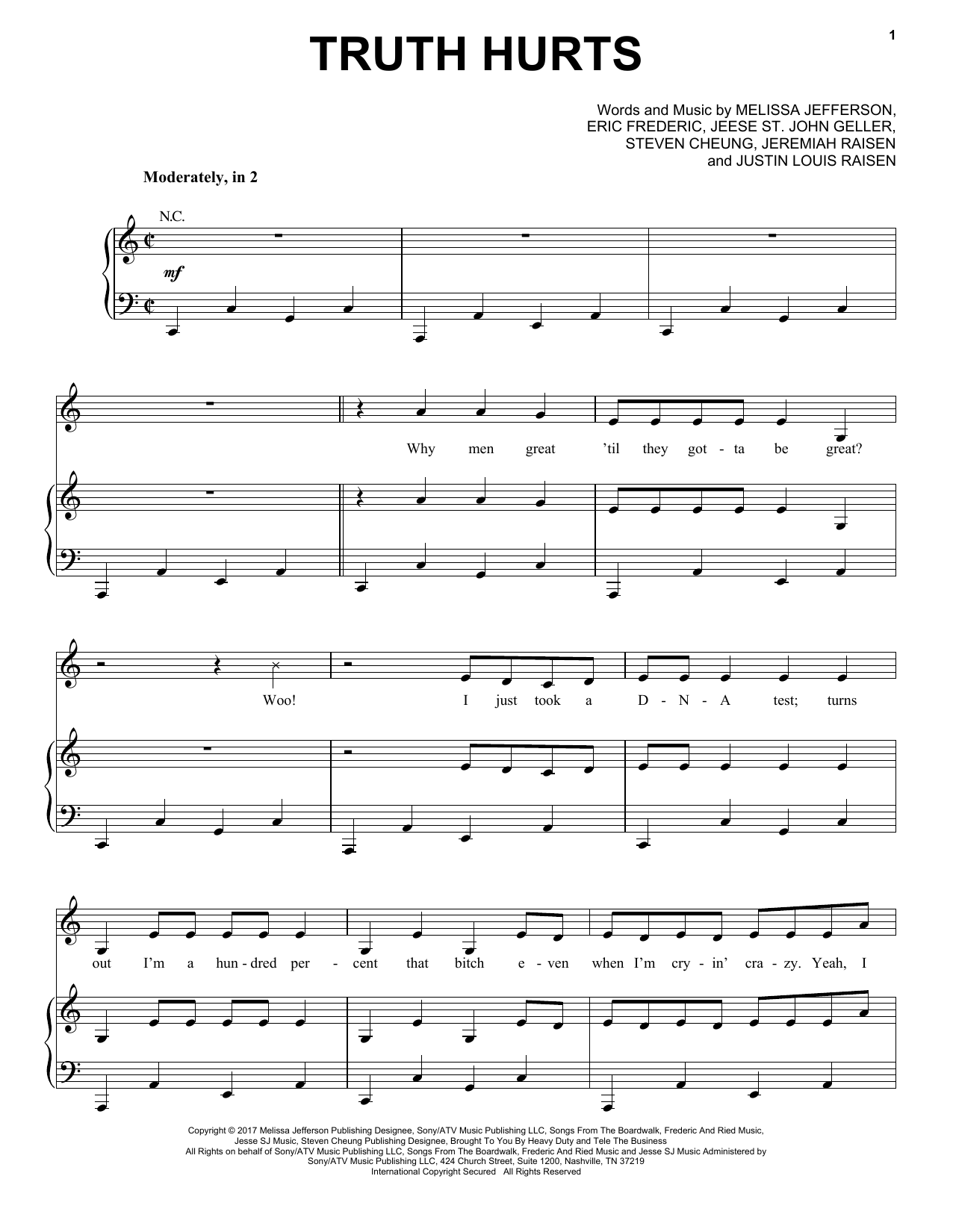 Lizzo Truth Hurts sheet music notes and chords arranged for Big Note Piano