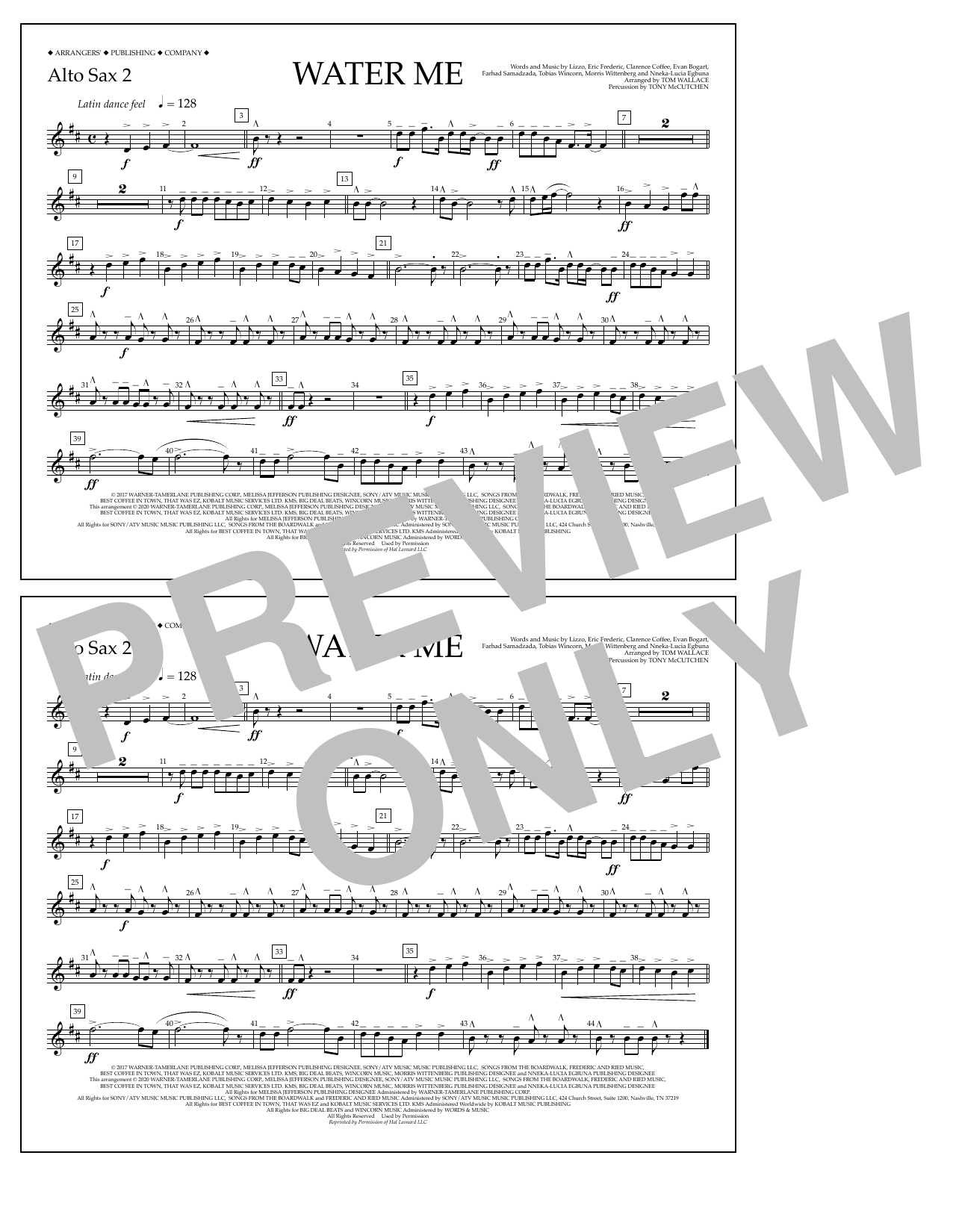 Lizzo Water Me (arr. Tom Wallace) - Alto Sax 2 sheet music notes and chords arranged for Marching Band