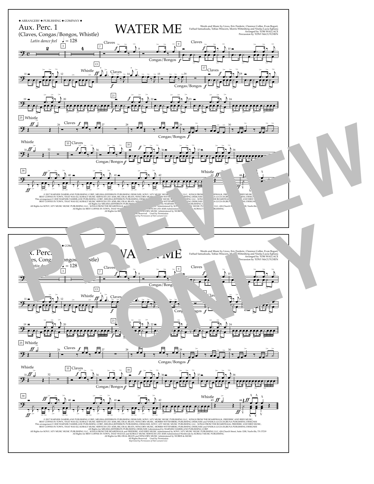 Lizzo Water Me (arr. Tom Wallace) - Aux. Perc. 1 sheet music notes and chords arranged for Marching Band