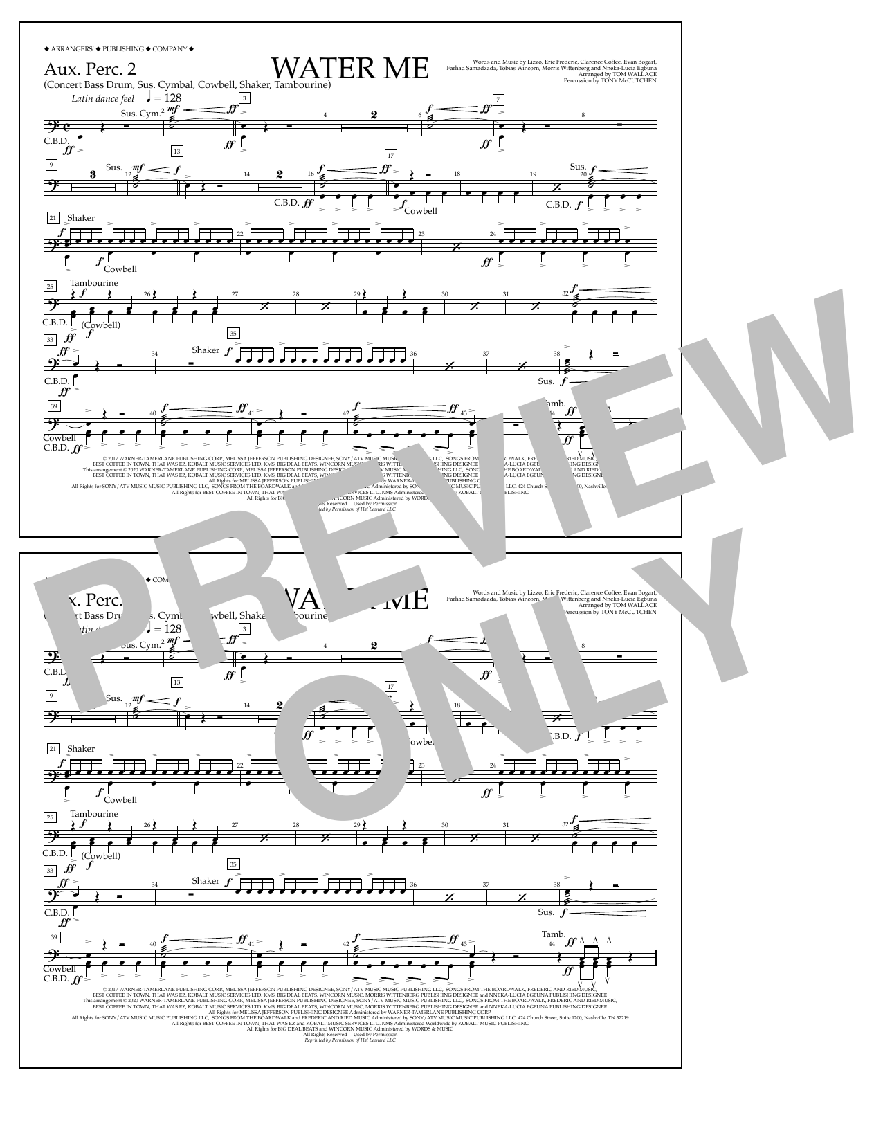 Lizzo Water Me (arr. Tom Wallace) - Aux. Perc. 2 sheet music notes and chords arranged for Marching Band