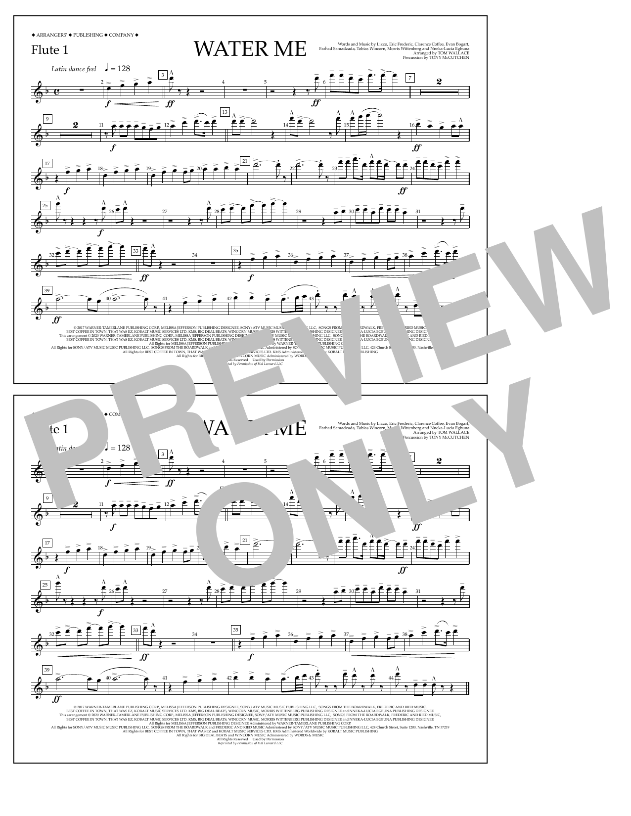 Lizzo Water Me (arr. Tom Wallace) - Flute 1 sheet music notes and chords arranged for Marching Band